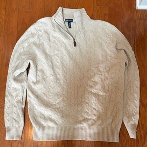 J Crew Men's Beige Quarter Zip Cable Knit Sweater